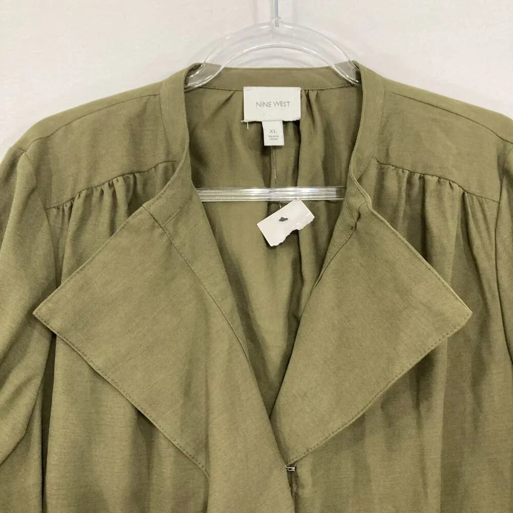 New Nine West size XL Green Olive Soft Comfy Rolled Sleeve Full Zip Jacket - Picture 5 of 11